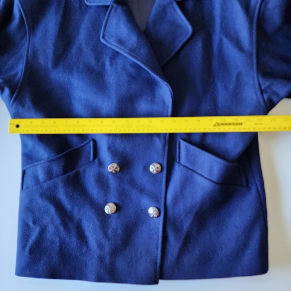 Vtg Wool Jacket Womens 9 10 Pea Coat Navy Kelly Green‎ Double Breasted 80s Y2K - Picture 8 of 16